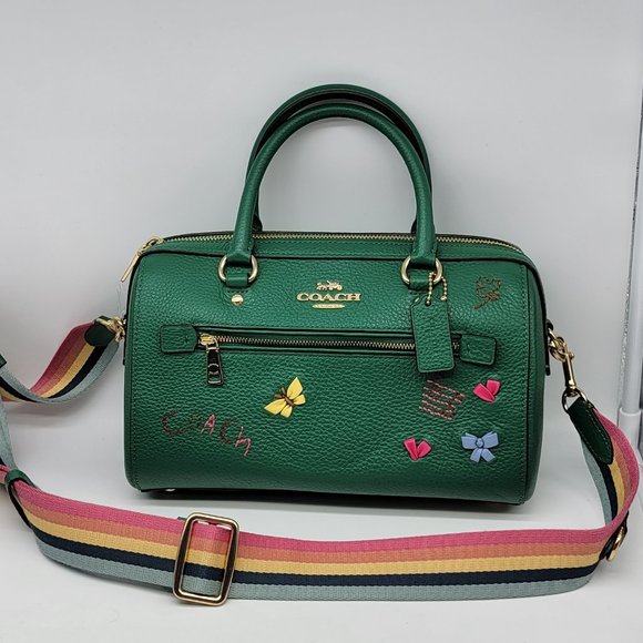 Coach Rowan Satchel with Diary Embroidery C8280 Green Multi - Picture 1 of 8
